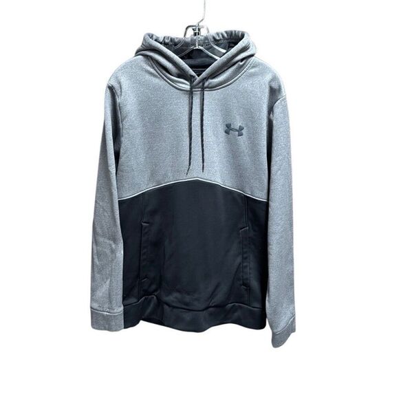 Under Armour Men’s Gray Black Cold Gear Hoodie Fleece Lined Loose Sweatshirt Siz - Picture 1 of 6